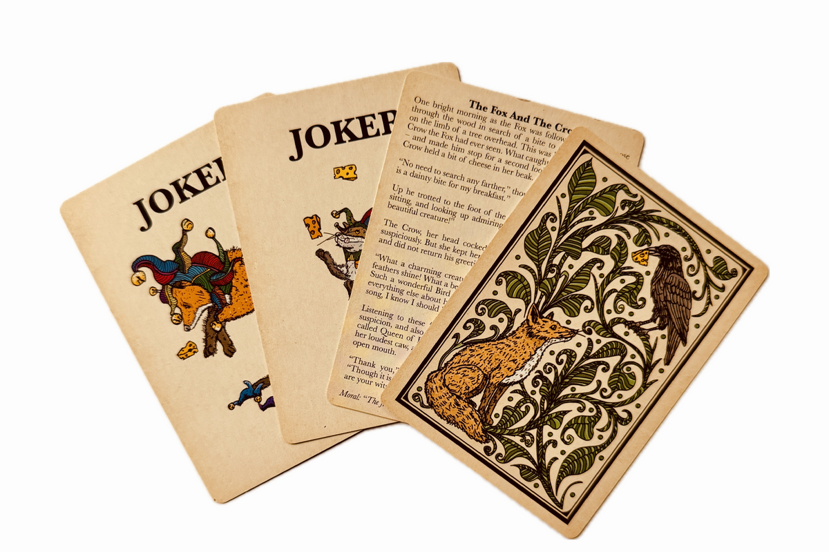 Aesop's Fable The Fox And The Crow Hand Drawn Playing Cards