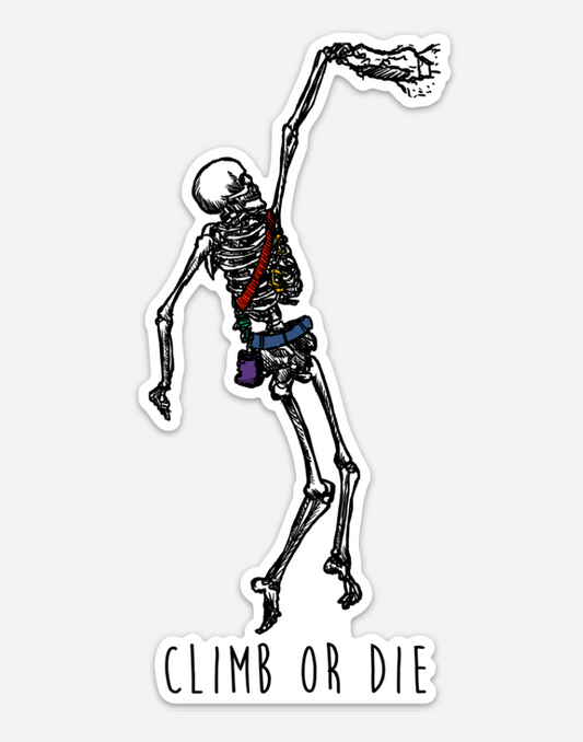 BellavanceInk: Skeleton Free Rock Climbing Climb Or Die Vinyl Sticker Illustration