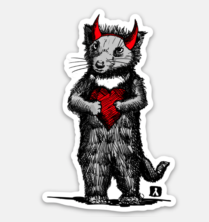 BellavanceInk: Tasmanian Devil Holding A Heart Vinyl Sticker