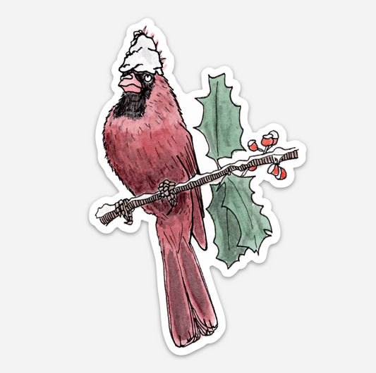 BellavanceInk: Cardinal On A Branch Vinyl Sticker Pen and Ink Illustration