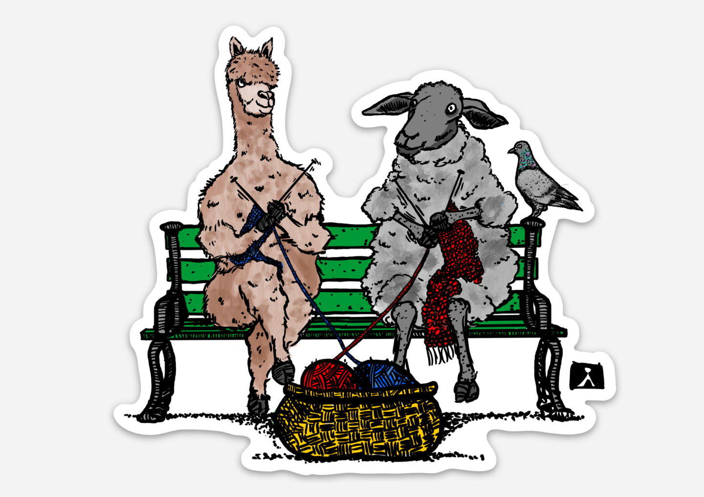 BellavanceInk: Sheep And Alpaca Knitting Together On A Park Bench With City Pigeon Watching