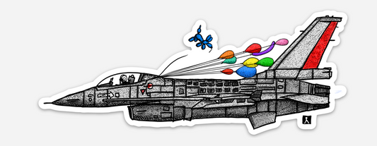 BellavanceInk: Pen & Ink Watercolor Illustration Of A F-16 Fighting Falcon Fighter Jet With Balloons Vinyl Sticker