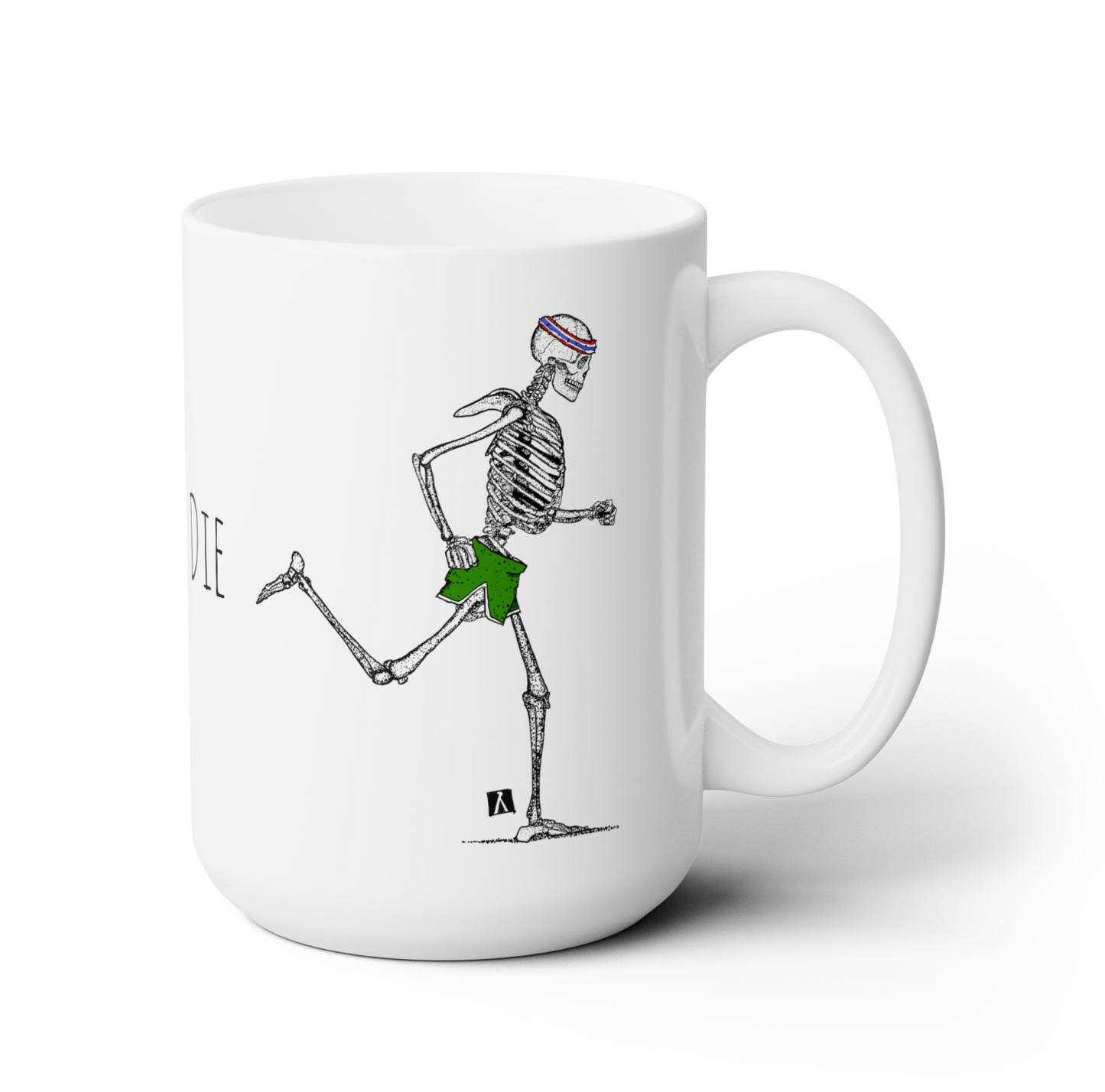 BellavanceInk: Run Or Die Skeleton Running In Their 1970's Shorts And Headband On White Coffee Mug