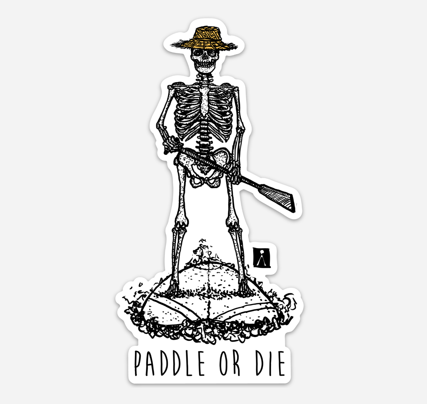 BellavanceInk: Paddle Or Die Skeleton On Paddle Board Vinyl Sticker Hand Drawn Illustration
