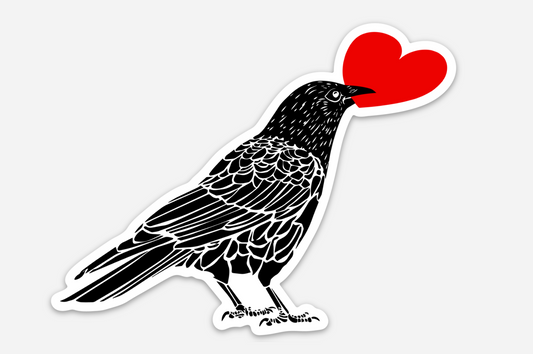 BellavanceInk: Crow With Heart Vinyl Sticker Pen and Ink Illustration