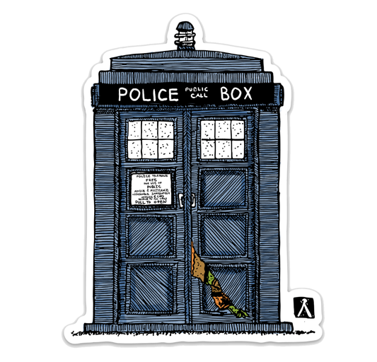 BellavanceInk: Hand Drawn Pen/Ink Watercolor With The Dr. Who TARDIS Vinyl Sticker