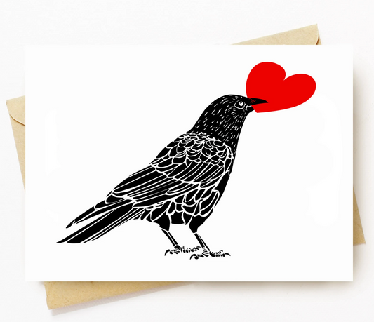 BellavanceInk: Valentine Card With Crow Holding A Heart 5 x 7 Inches