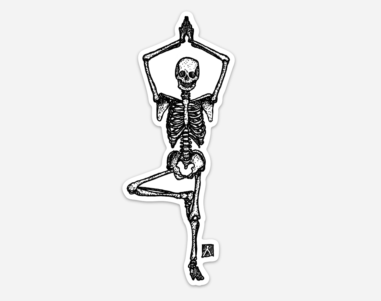 BellavanceInk: Skeleton Doing Tree Pose Yoga Vinyl Sticker Hand Drawn Illustration