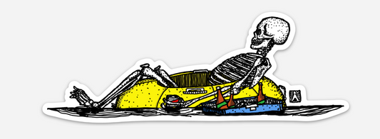 BellavanceInk: Skeleton Tubing Down The River Styx Hand Drawn Vinyl Sticker Illustration