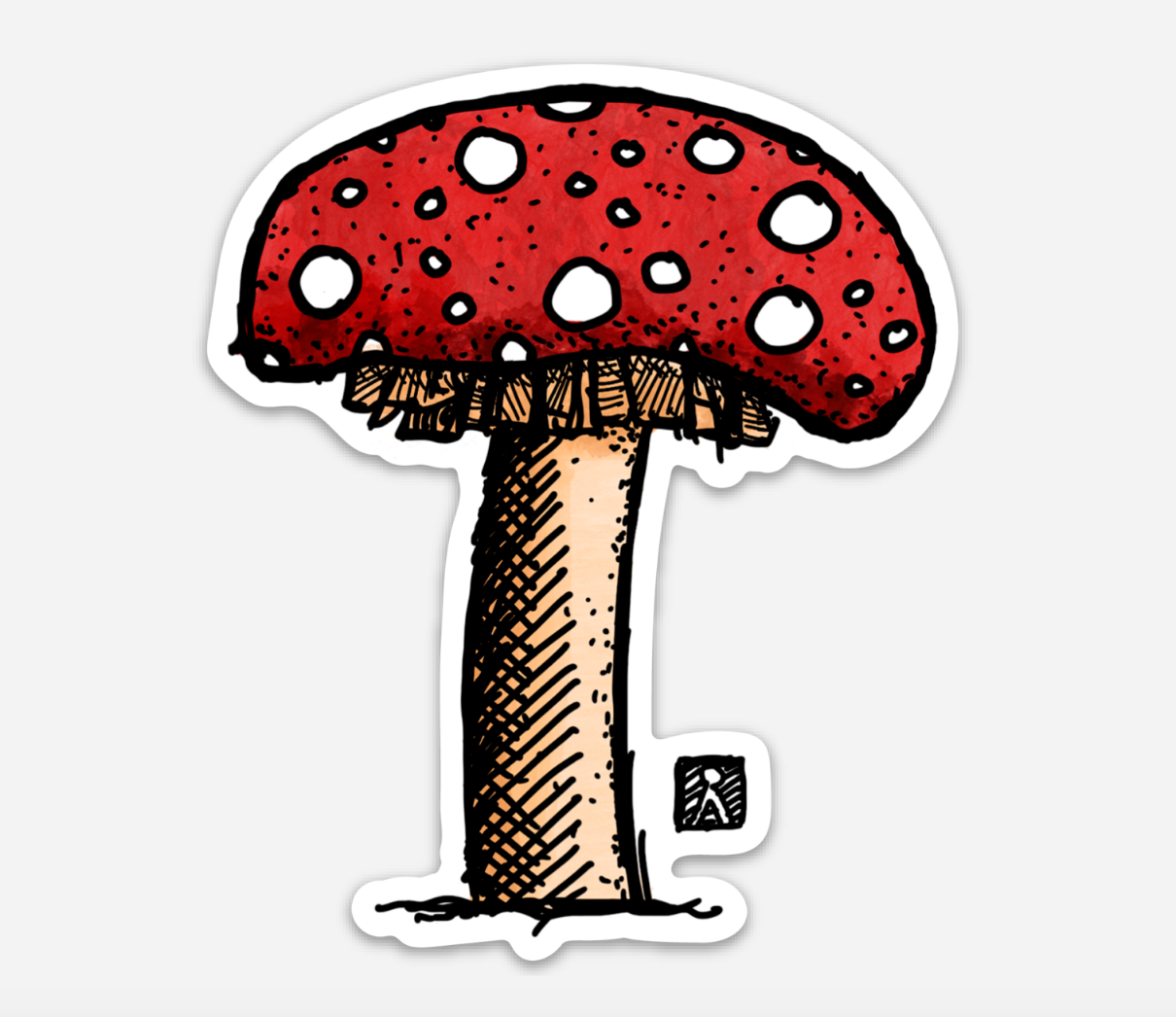 BellavanceInk: Fly Agaric Mushrooms Hand Drawn Vinyl Sticker Illustration