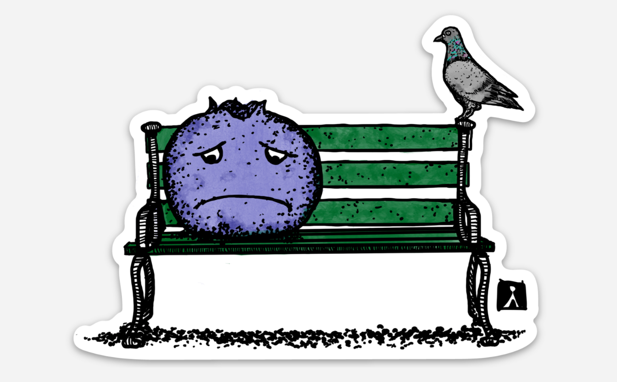 BellavanceInk: Sad Blueberry Sitting On A Park Bench With A Pigeon