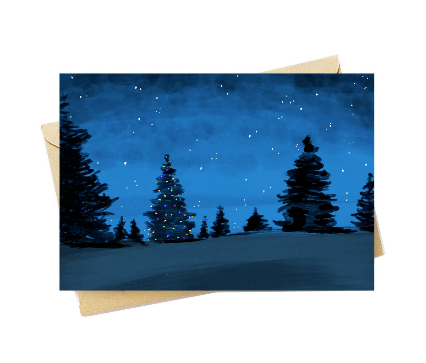 BellavanceInk: Christmas Card With Lone Christmas Tree In A Midnight Forest 5 x 7 Inches