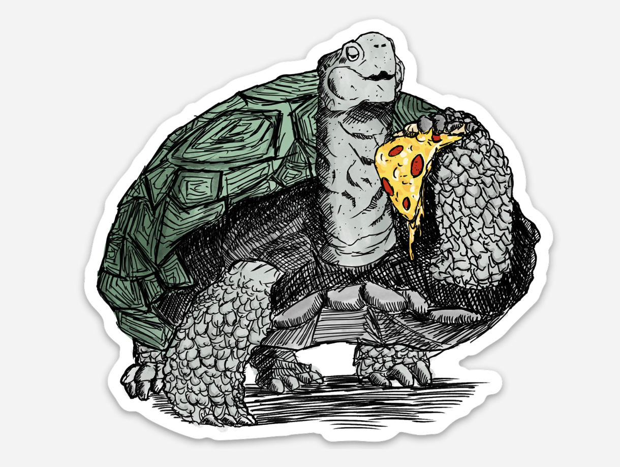 BellavanceInk: Pen And Ink Drawing Of A Galapagos Turtle Enjoying A Slice Of Pizza