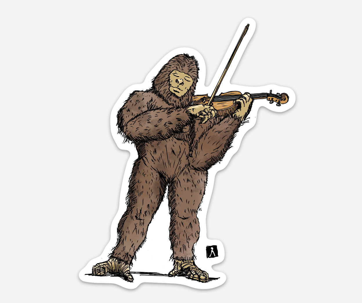 BellavanceInk: Pen And Ink Drawing Of A Bigfoot Sasquatch Playing The Fiddle Violin Vinyl Sticker