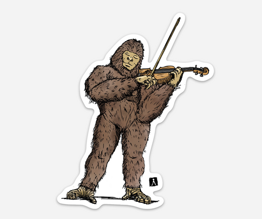 BellavanceInk: Pen And Ink Drawing Of A Bigfoot Sasquatch Playing The Fiddle Violin Vinyl Sticker