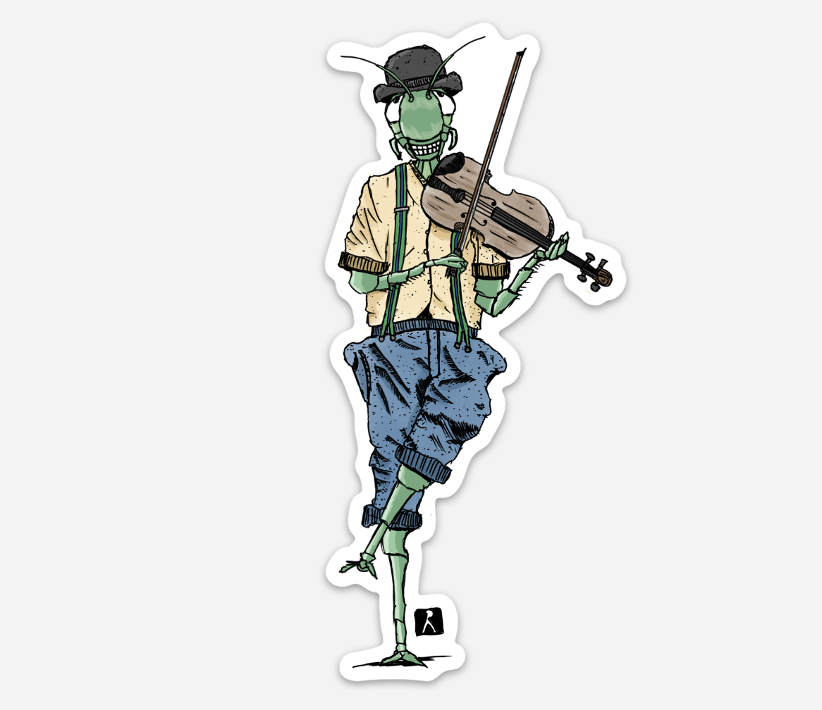 BellavanceInk: Country Grass Hopper With Their Fiddle/Violin Vinyl Sticker