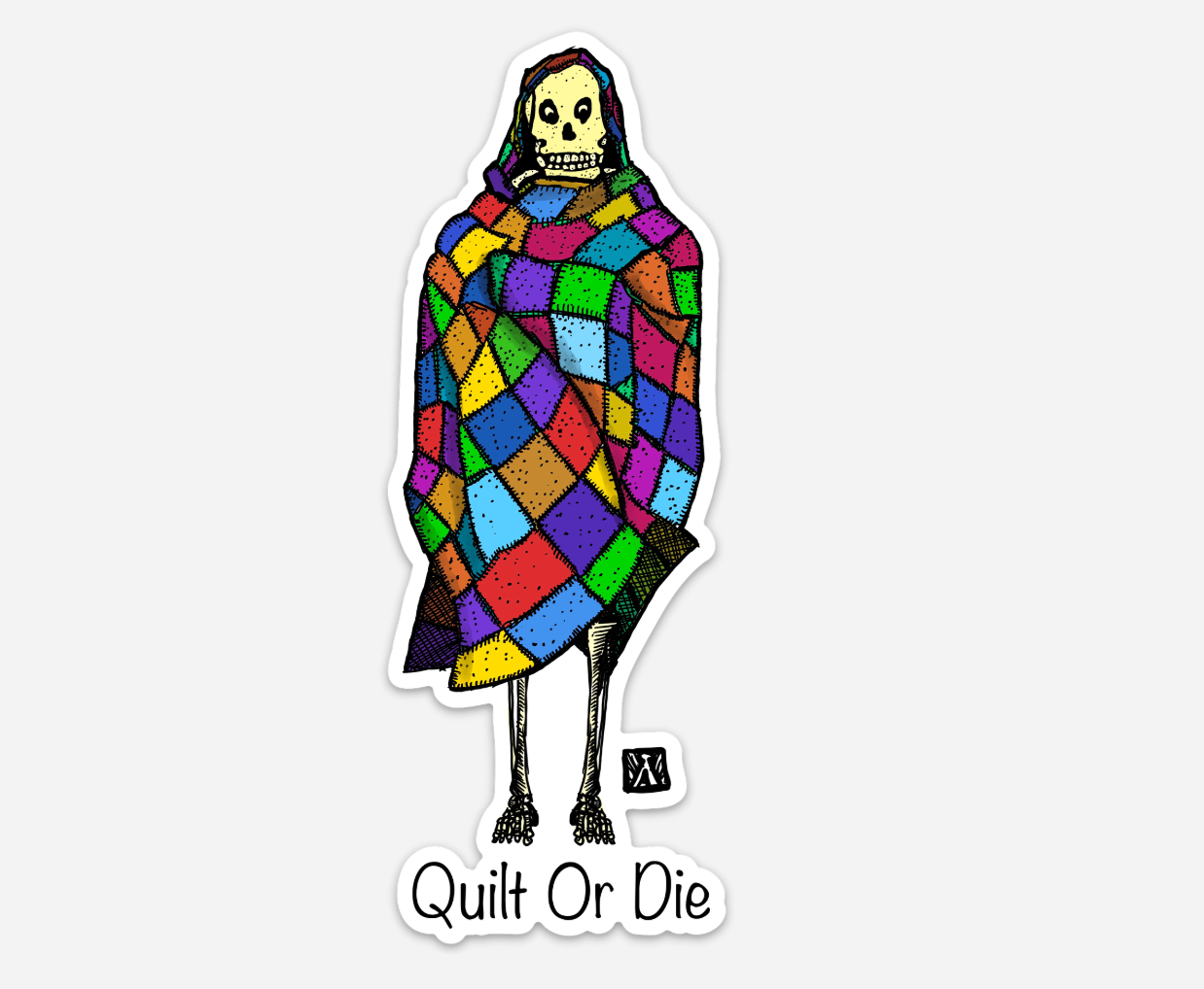 BellavanceInk: Pen And Ink Quilt or Die Angel Of Death Skeleton Vinyl Sticker