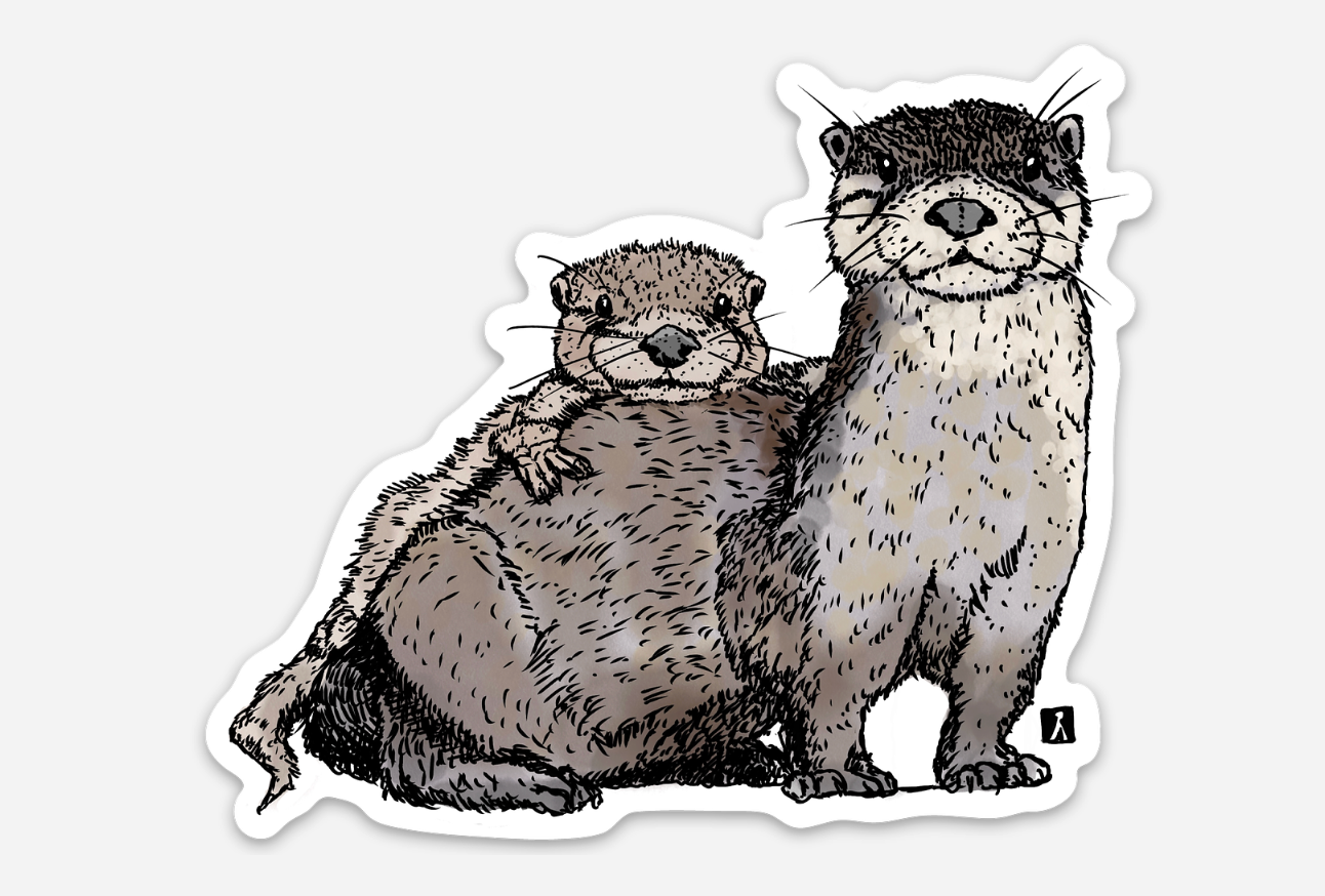 BellavanceInk: Two Friendly Otters Vinyl Sticker Illustration