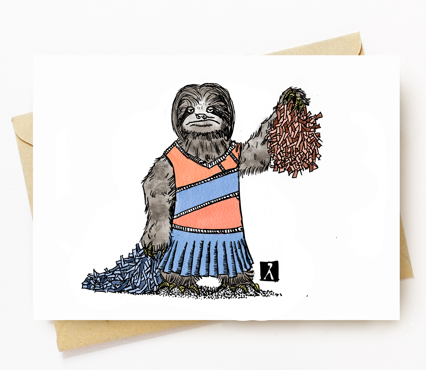BellavanceInk: Greeting Card With A Pen & Ink Drawing Of A Sloth Cheerleader