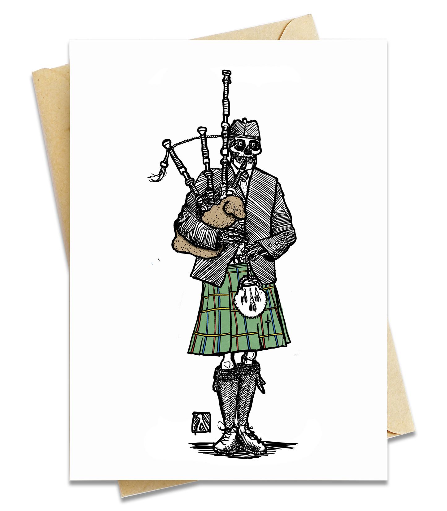 BellavanceInk: Greeting Card With Skeleton Highland Bagpipe Player 5 x 7 Inches