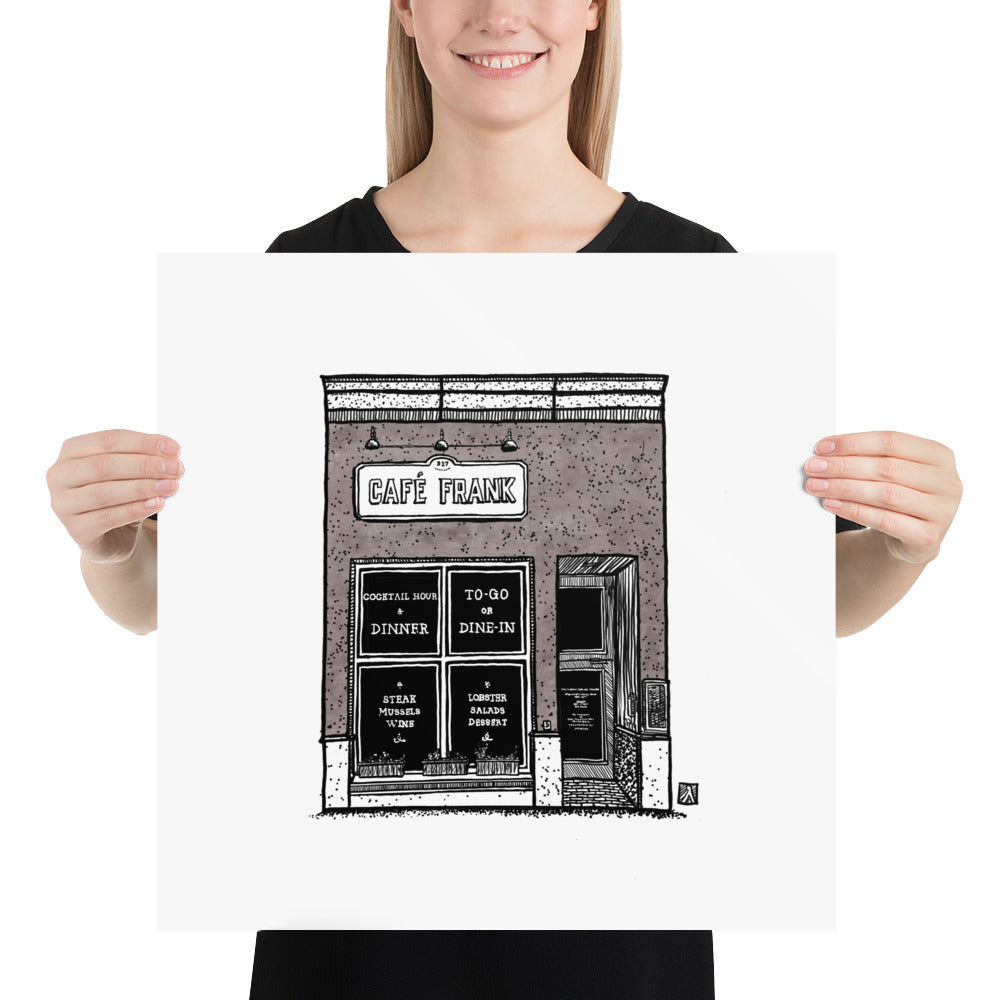 BellavanceInk: Limited Print With A Pen & Ink Drawing Of Cafe Frank On The Charlottesville Downtown Mall 5 x 7 Inches