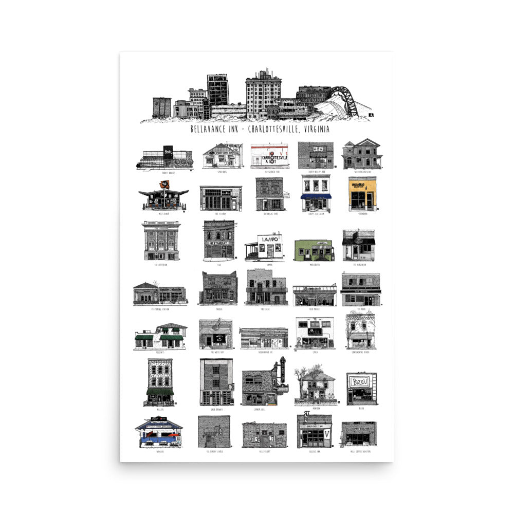 BellavanceInk: Charlottesville Landmarks Matte Print 24 x 36 Inches