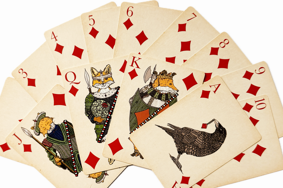 Aesop's Fable The Fox And The Crow Hand Drawn Playing Cards