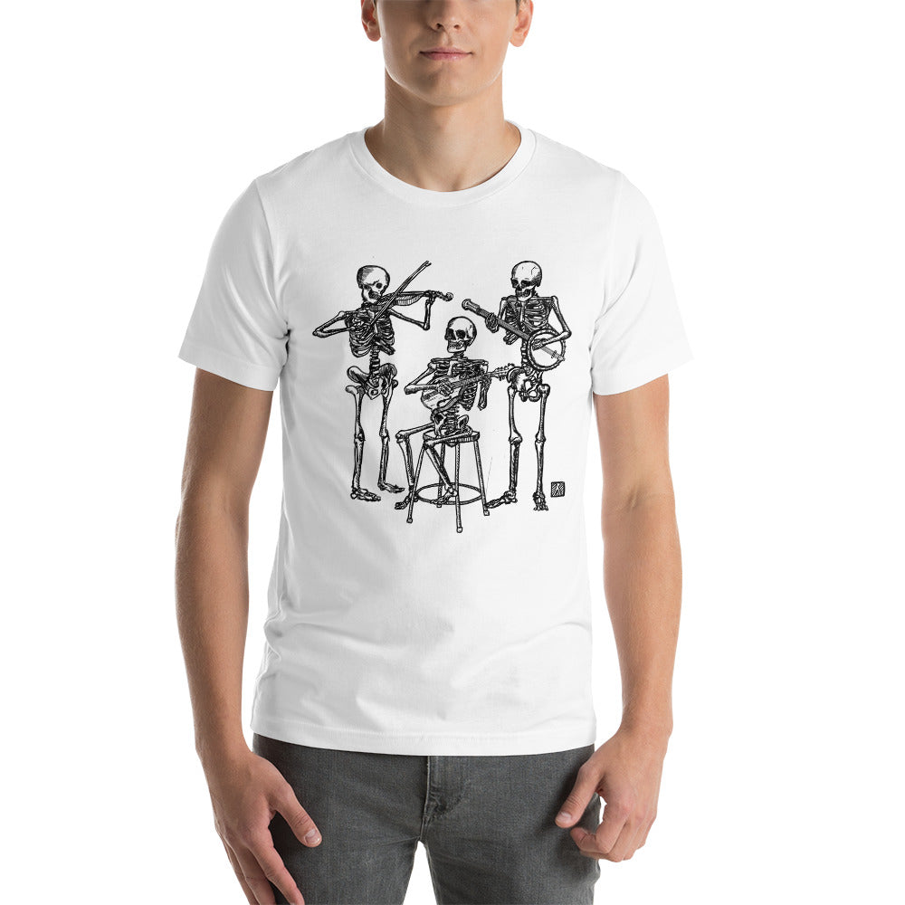 BellavanceInk: T-Shirt With Skeletons Jamming Playing The Banjo, Mandolin, And Fiddle