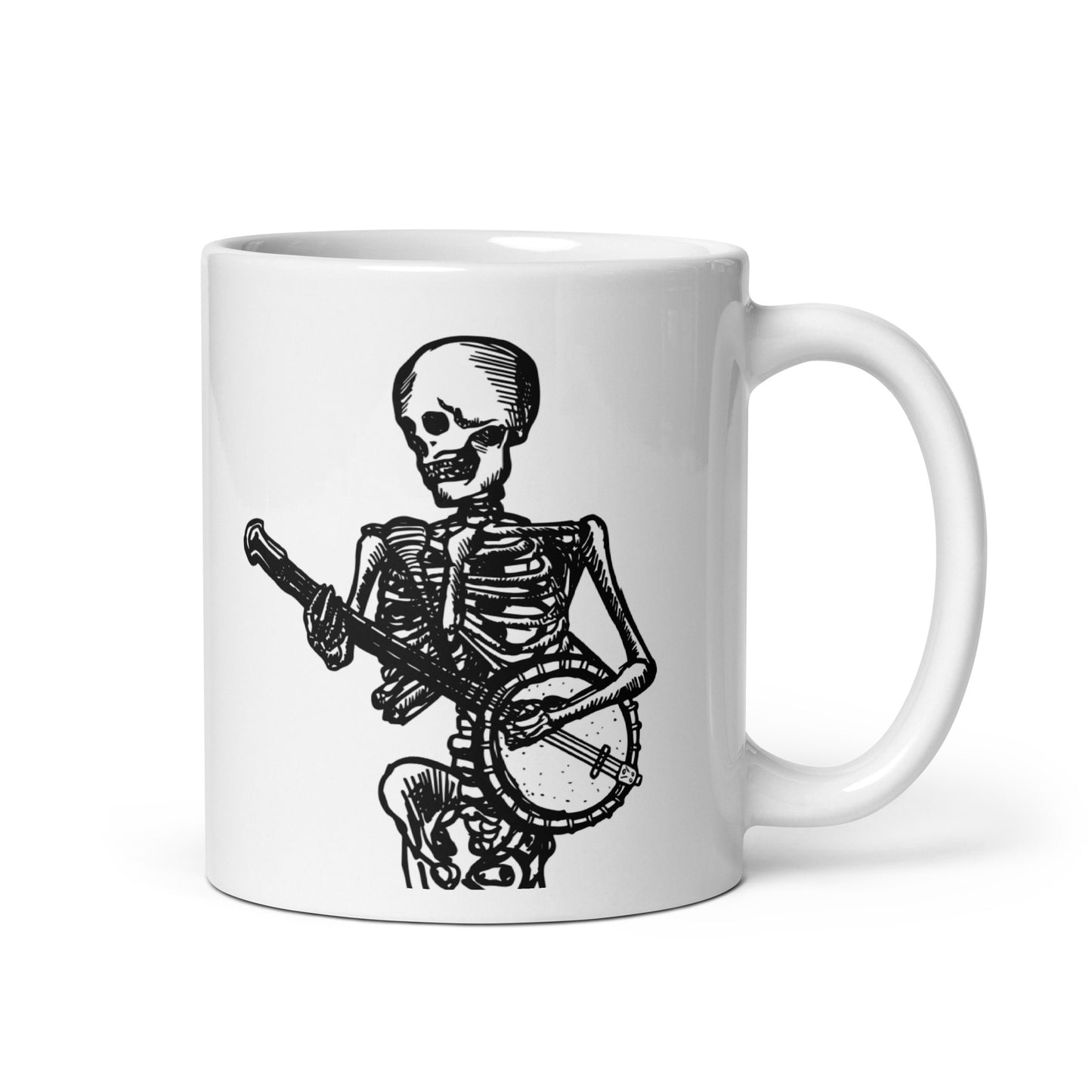 BellavanceInk: 11 Oz Coffee Mug Of Skeleton Playing The Mandolin, Violin/Fiddle, Banjo, or Guitar