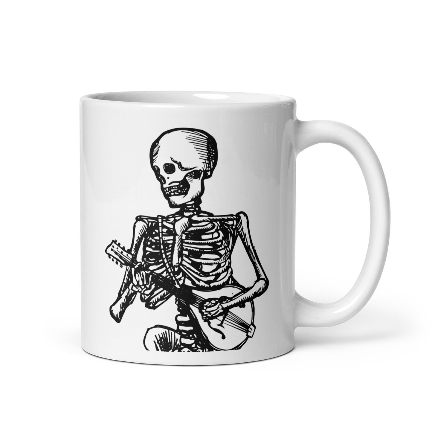 BellavanceInk: 11 Oz Coffee Mug Of Skeleton Playing The Mandolin, Violin/Fiddle, Banjo, or Guitar