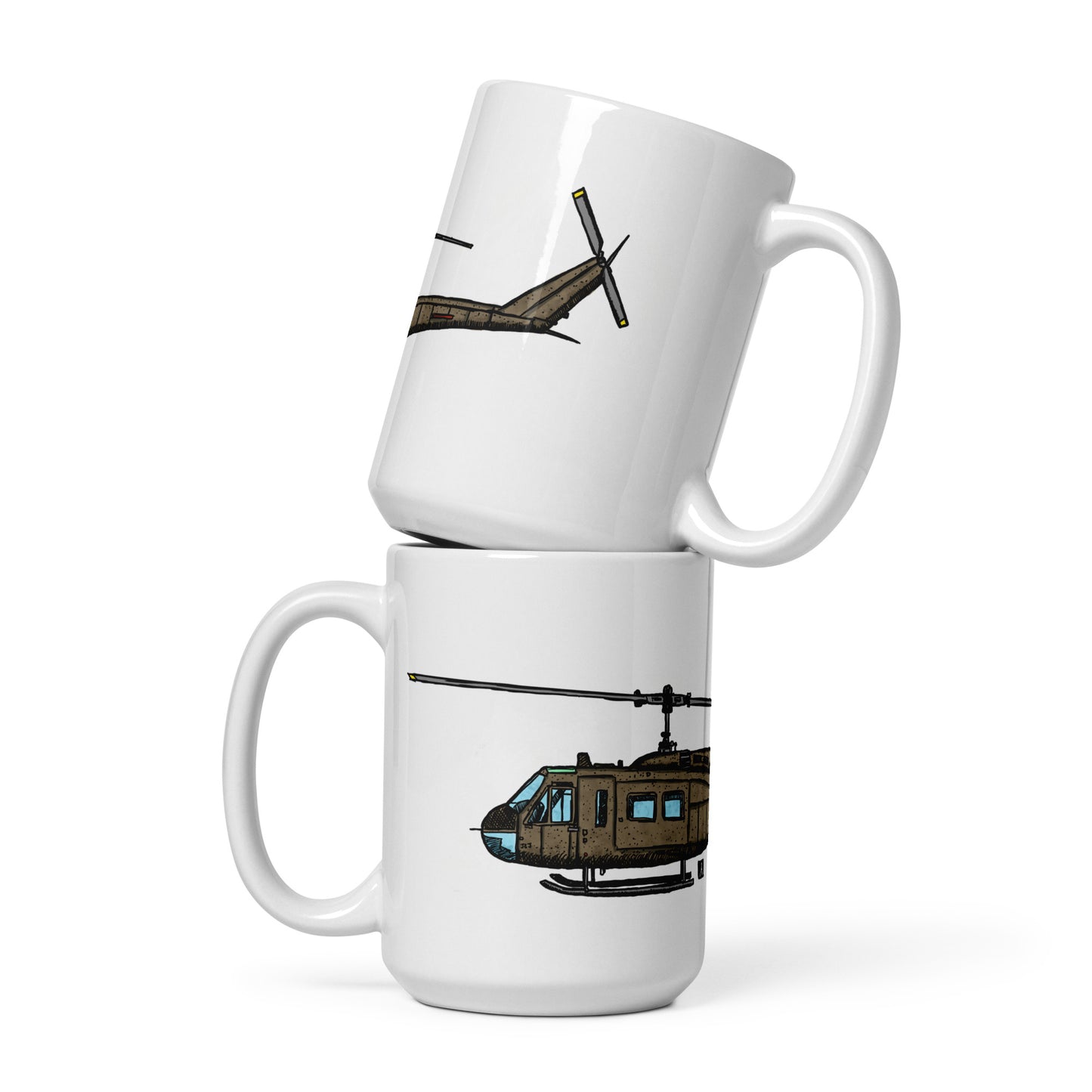BellavanceInk: Coffee Mug With A Vintage Huey UH-1 Helicopter Pen & Ink Sketch With Watercolor