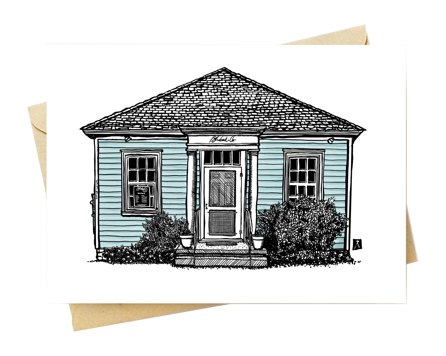 BellavanceInk: Crozet Blue Bird & Co Store Front Pen And Ink Drawing 5 x 7 Greeting Card
