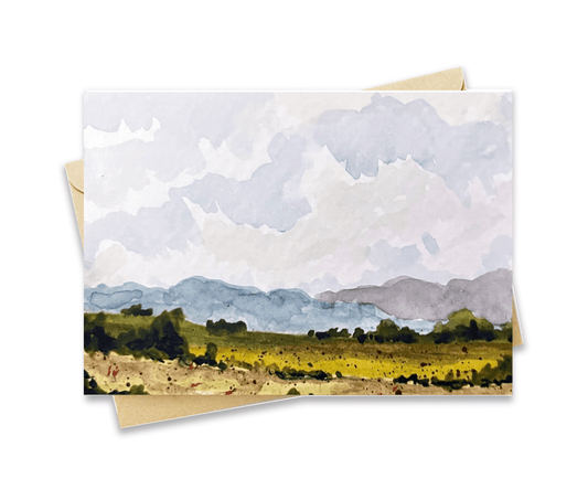 BellavanceInk: Greeting Card Blue Ridge Mountains And Fields In Nelson County Watercolor Landscape 5 x 7 Inches - BellavanceInk