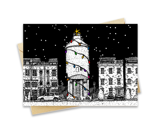 BellavanceInk: Pen & Ink Charlottesville City Walk Skyline Train Coal Tower Christmas Card 5 x 7 Inches Active