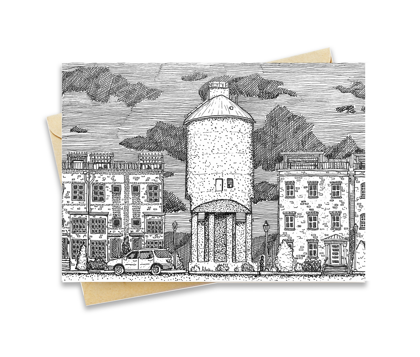 BellavanceInk: Greeting Card With Charlottesville's City Walk And Train Silo Tower 5 x 7 Inches