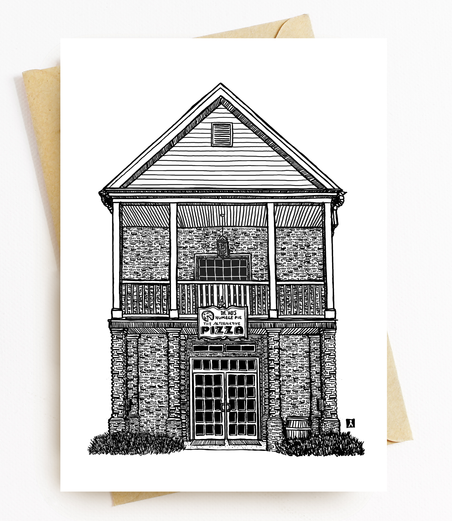 BellavanceInk: Greeting Card With A Pen & Ink Drawing Of The Dr. Ho's Humble Pie Pizza In North Garden Restaurant 5 x 7 Inches