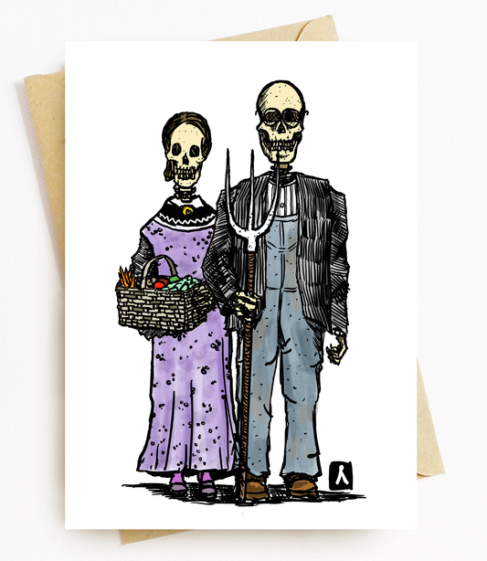 BellavanceInk: Greeting Card With American Gothic Skeleton Farmers 5 x 7 Inches