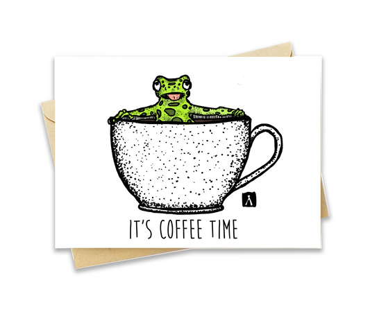 BellavanceInk: Greeting Card With Poison Dart Frog Hot Tubbing In A Cup Of Coffee Card 5 x 7 Inches