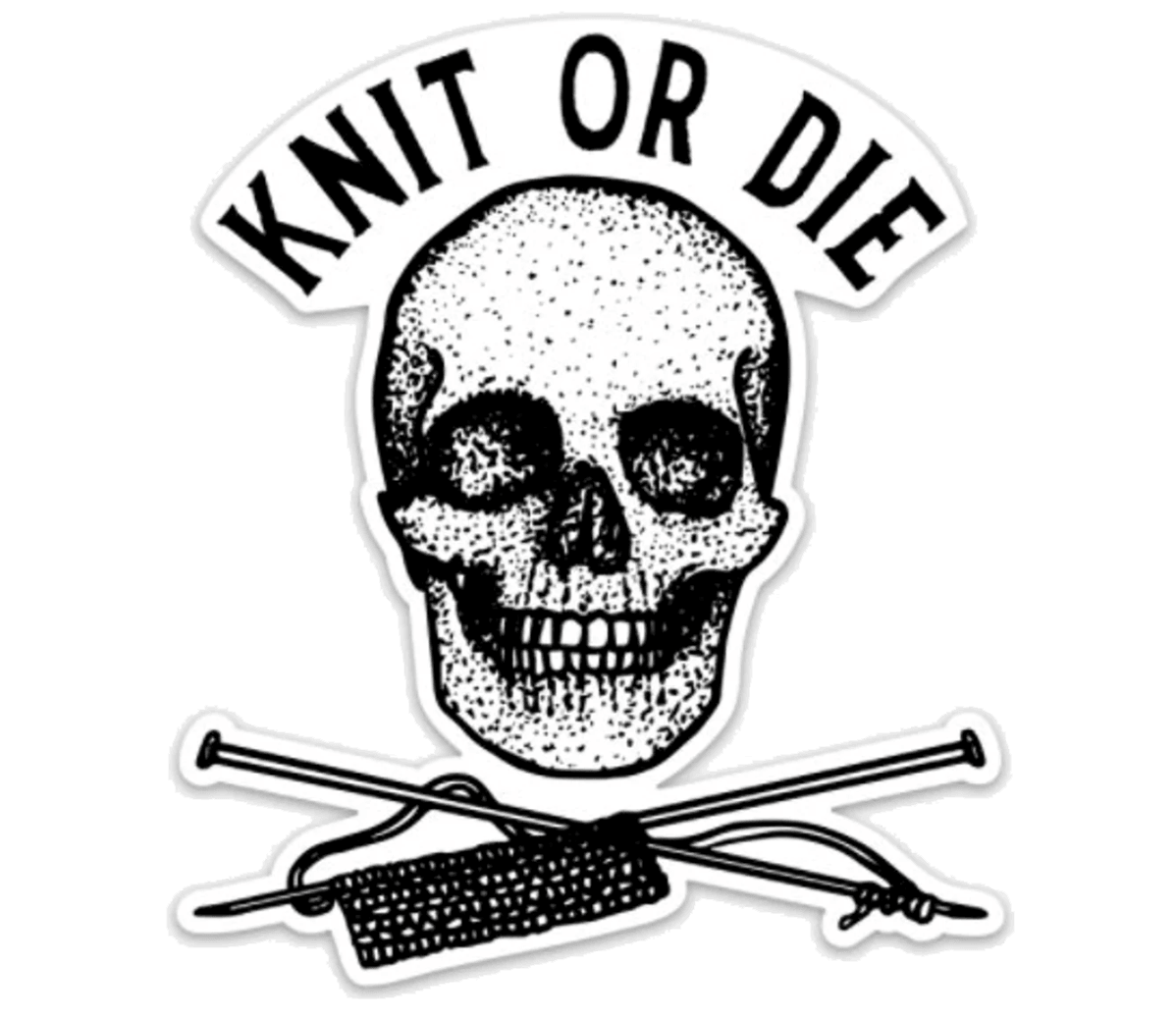 BellavanceInk: Skeleton Skull And Cross Bones Style Knit Or Die Vinyl Sticker Illustration - BellavanceInk