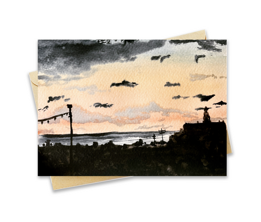 BellavanceInk: Greeting Card With Watercolor Of A Sunset Beach View At Cerritos Surf Town Beach in Baja Mexico 5 x 7 Inches