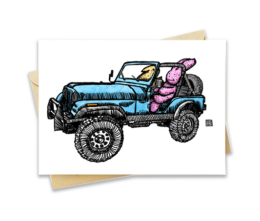 BellavanceInk: Greeting Card Of Marshmallow Peeps In Jeep 5 x 7 Inches
