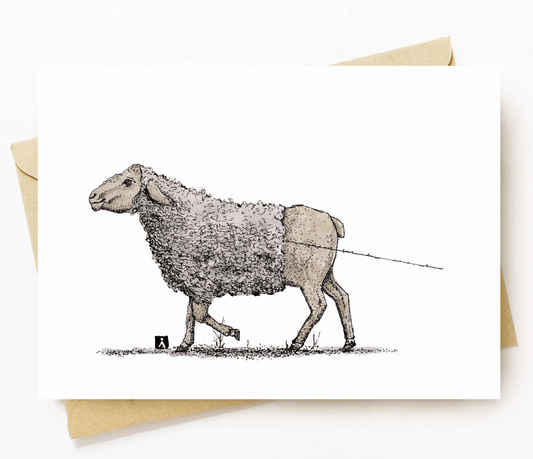BellavanceInk: Greeting Card With A Pen & Ink Drawing Of A Sheep Losing Her Wool 5 x 7 Inches - BellavanceInk