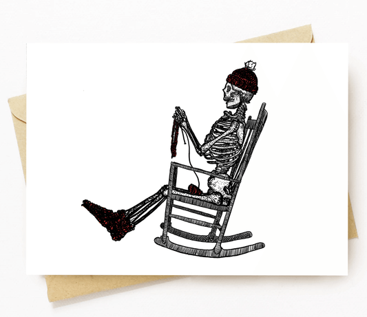 BellavanceInk: Greeting Card With Skeleton Knitting In Their Rocking Chair 5 x 7 Inches - BellavanceInk