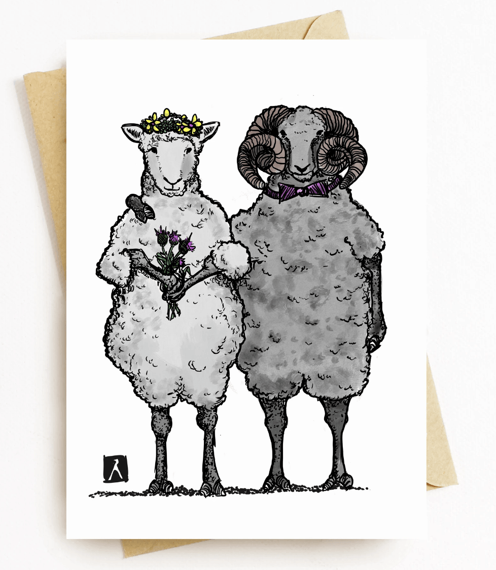 BellavanceInk: Wedding Congratulations Card With Two Sheeps Getting Married 5 x 7 Inches - BellavanceInk