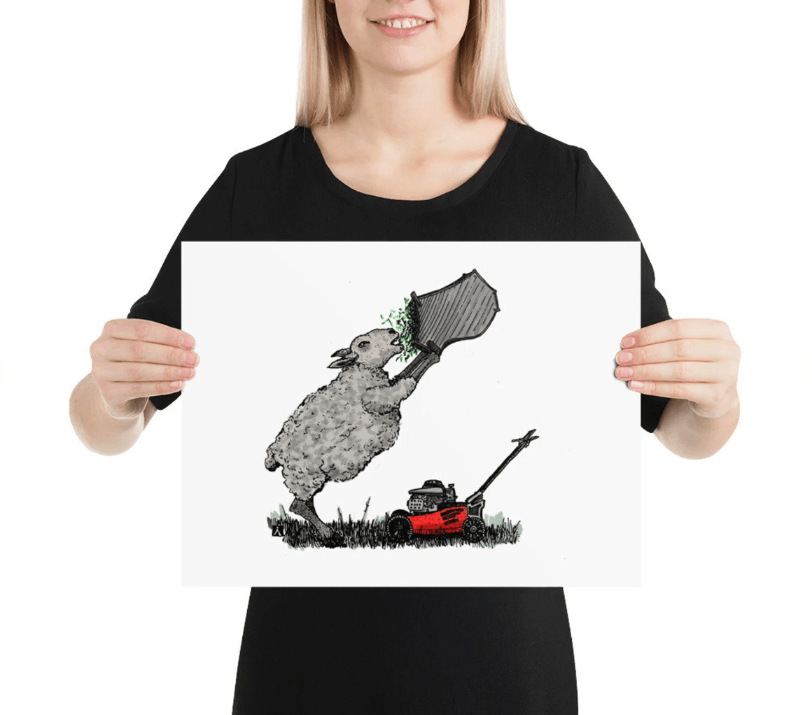 BellavanceInk: Pen & Ink/Watercolor Of Hungry Sheep Mowing The Lawn - BellavanceInk