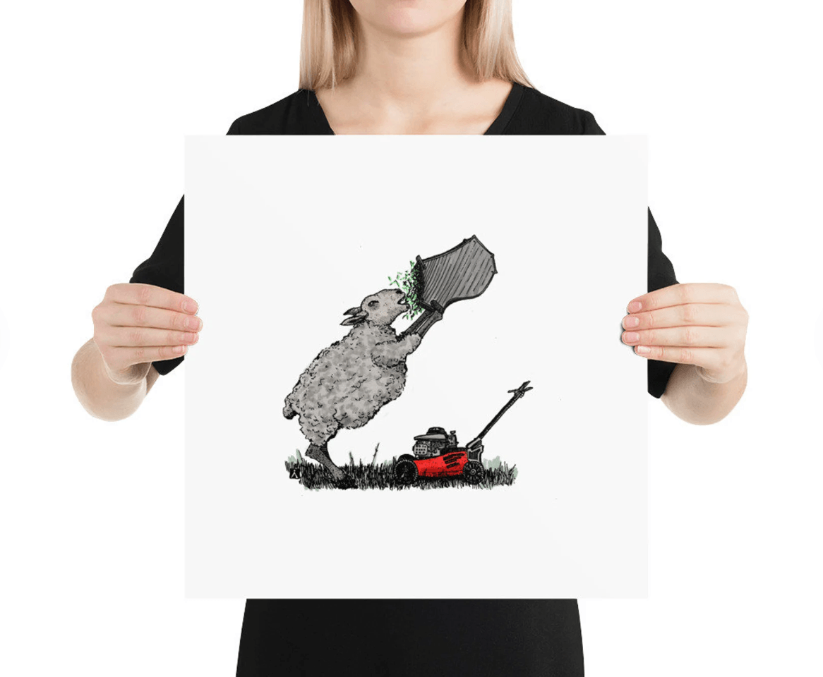 BellavanceInk: Pen & Ink/Watercolor Of Hungry Sheep Mowing The Lawn - BellavanceInk