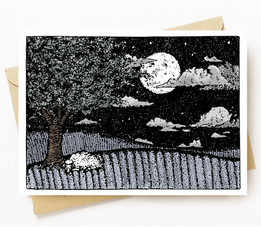 BellavanceInk: Greeting Card With Sleep Sheep Under A Midnight Moon 5 x 7 Inches - BellavanceInk