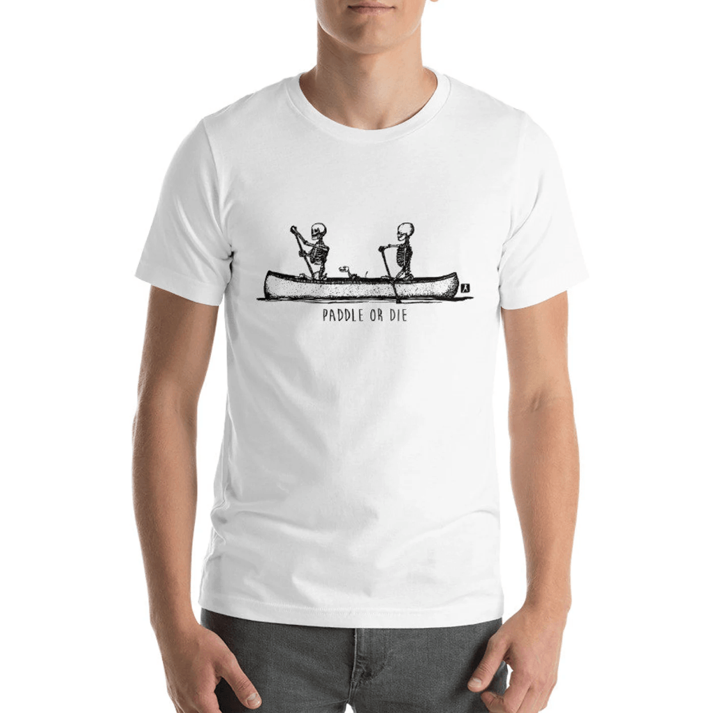 BellavanceInk: Short Sleeve T-Shirt Of Skeletons Canoeing Down The River Styx "Paddle Or Die" - BellavanceInk