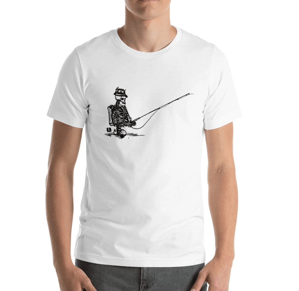 BellavanceInk: Skeleton Fly Fishing Along The River Styx Short Sleeve T-Shirt - BellavanceInk