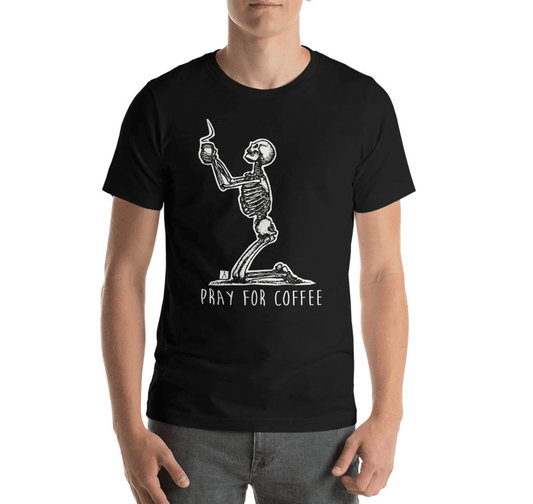 BellavanceInk: T-Shirt With Skeleton Praying For Coffee - BellavanceInk